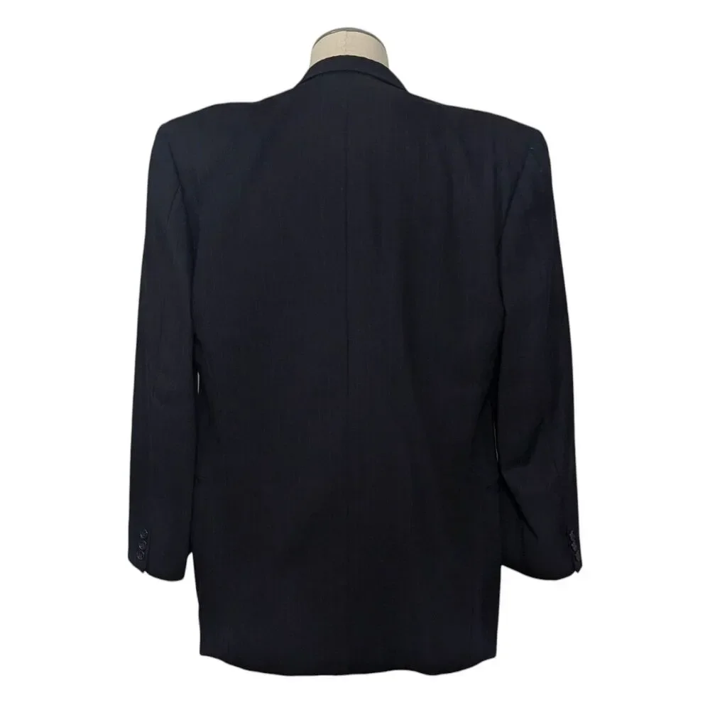 Vintage Mani Armani 44L Blazer Sport Coat Barney's Black Gray Pinstripe Designer